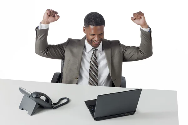 A successful businessman with hands up — Stock Photo, Image