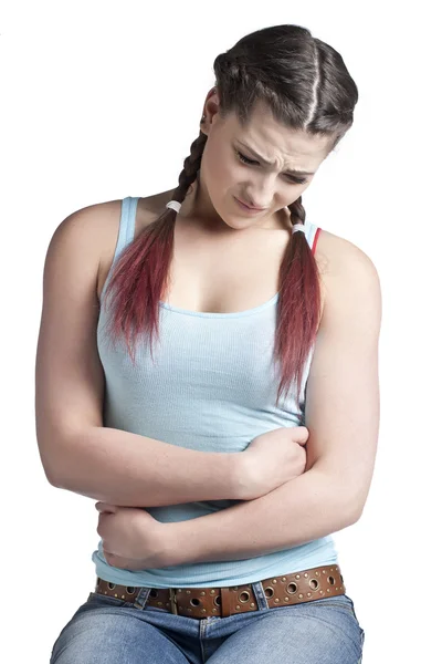 Una mujer con dolor de estómago — Foto de Stock