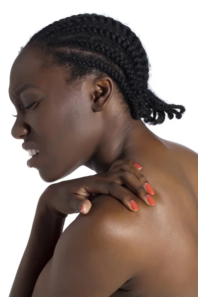 Una mujer con dolor de espalda — Foto de Stock