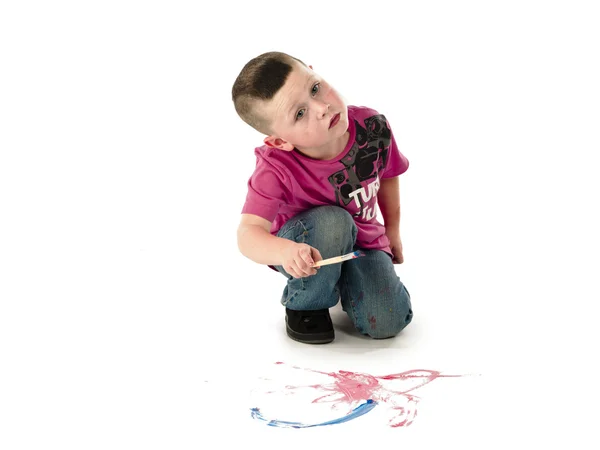 Schattige jongen schilderij — Stockfoto