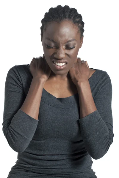Mulher afro-americana com dor corporal — Fotografia de Stock