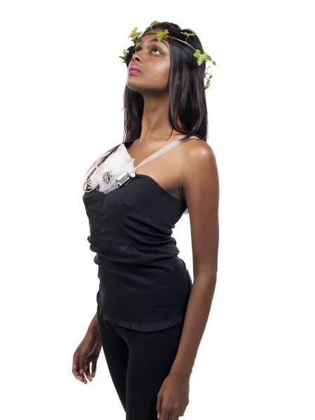 Αφρικανική αμερικανική μοντέλο φοράει δάφνινο στεφάνι — Φωτογραφία Αρχείου