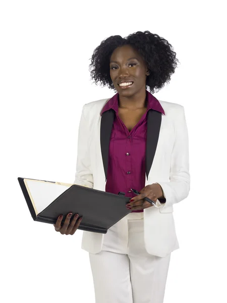 Mujer de negocios africana con carpeta —  Fotos de Stock