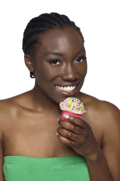 African woman with ice cream — Stock Photo, Image
