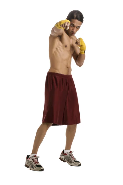 Agressivo boxeador masculino — Fotografia de Stock