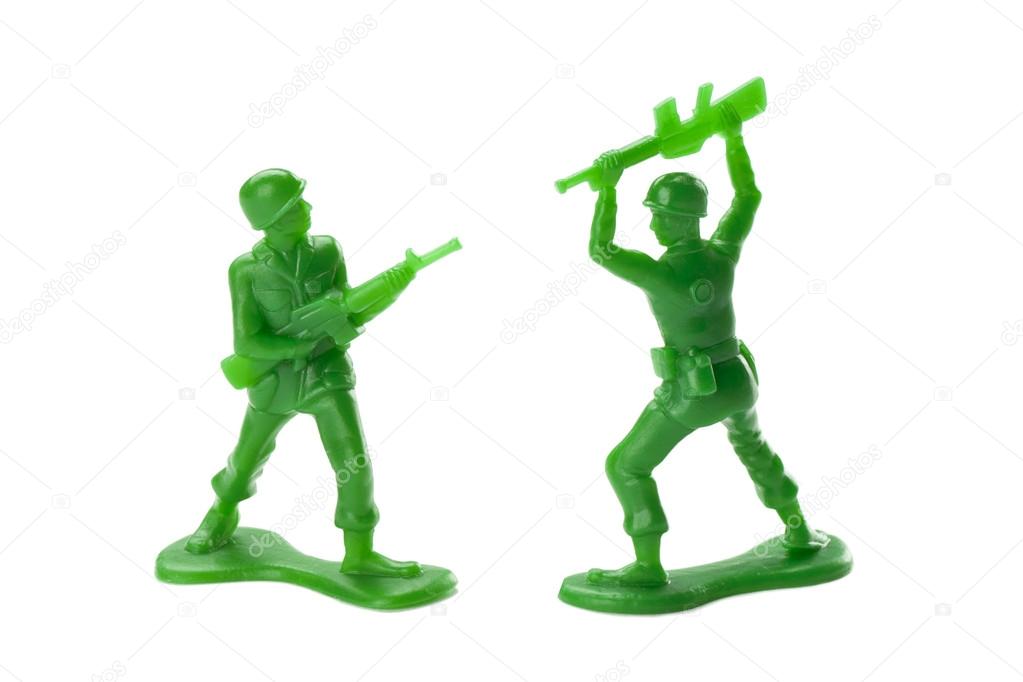 a battle between two toy soldiers