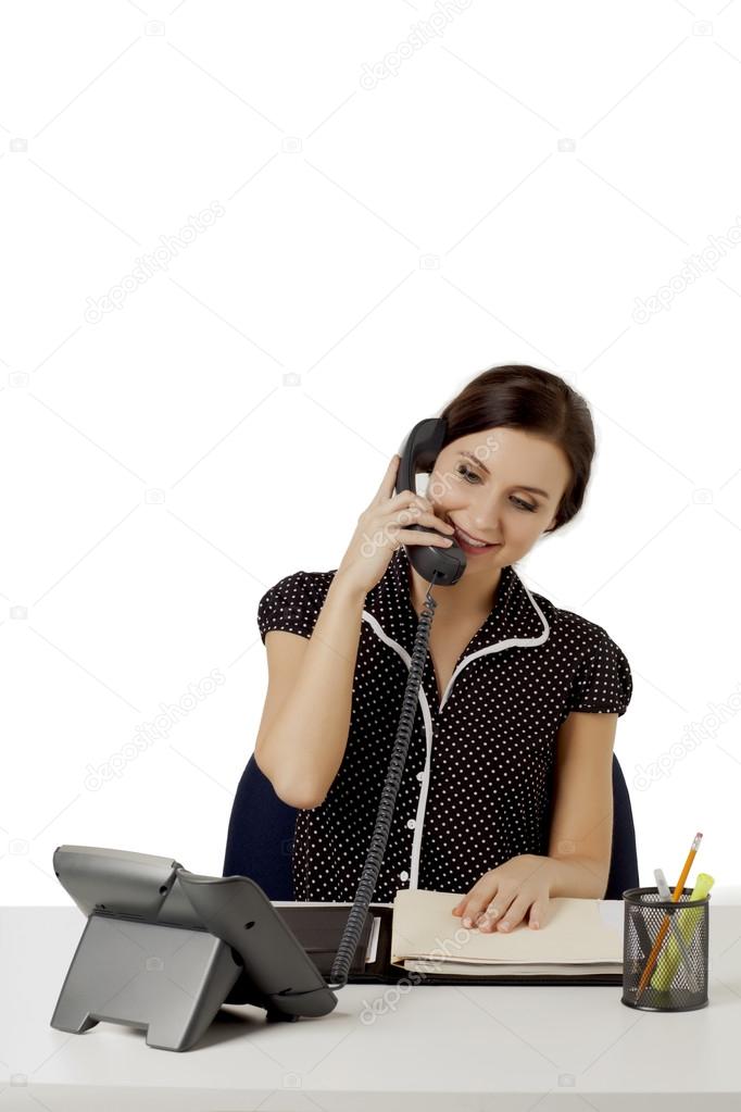 amiable secretary on phone