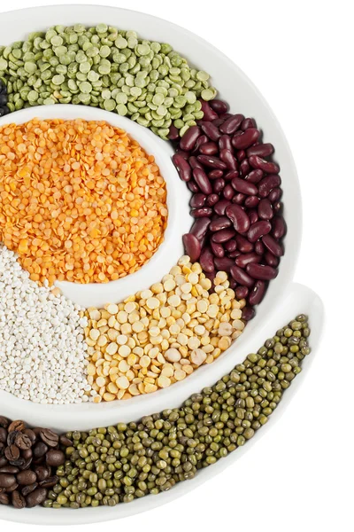 Assorted beans in circular bowl — Stock Photo, Image