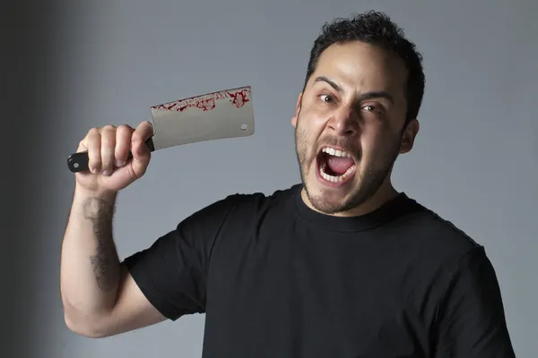Hombre enojado con cuchillo de carnicero —  Fotos de Stock
