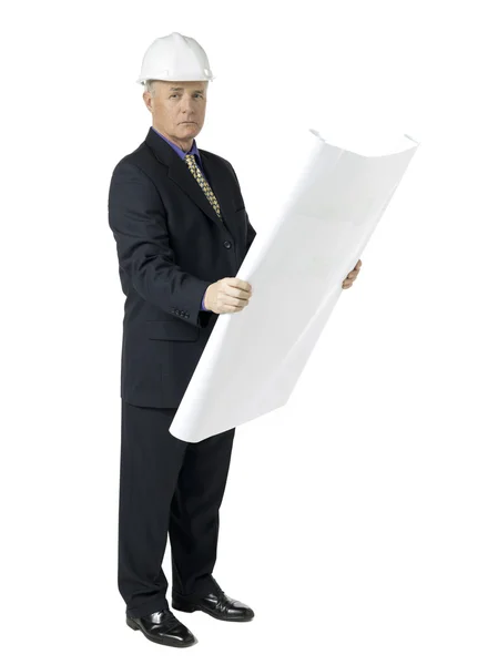 Architect holding a plan while looking at camera — Stock Photo, Image
