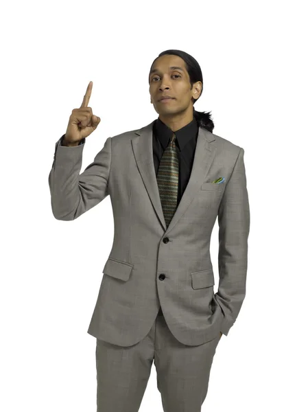 Asian businessman pointing up — Stock Photo, Image