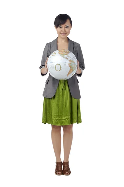 Asian girl holding a globe — Stock Photo, Image