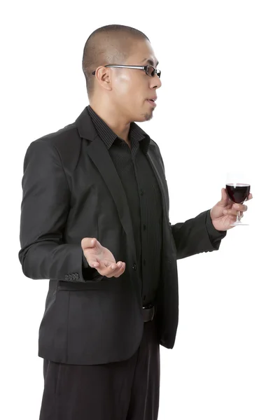 Ένας άνθρωπος με κρασί, μιλώντας σε κάποιον — Φωτογραφία Αρχείου