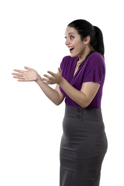 A shocked woman with open palm — Stock Photo, Image
