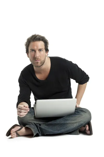 Bilgisayarı olan bir adam. — Stok fotoğraf
