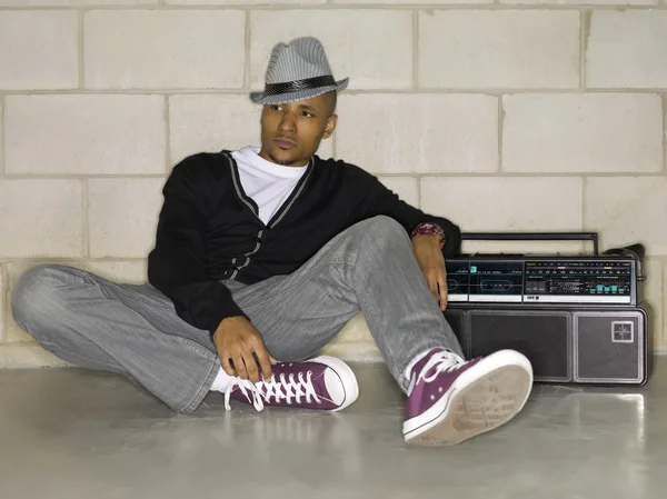 Attractive guy with boom box — Stock Photo, Image