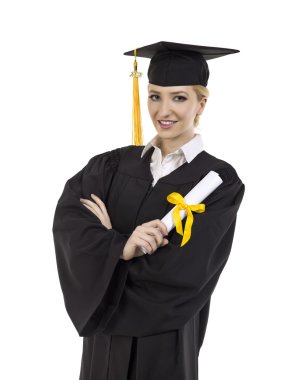 mutlu bir kadın lisansüstü diploması ile