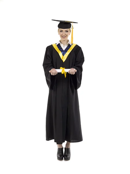 A graduate female holding her diploma — Stock Photo, Image