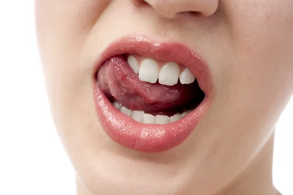 Una dama tocando su lengua —  Fotos de Stock