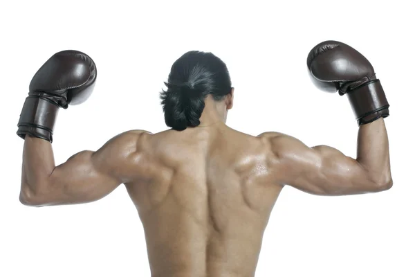 A male boxer raising his arm — Stock Photo, Image