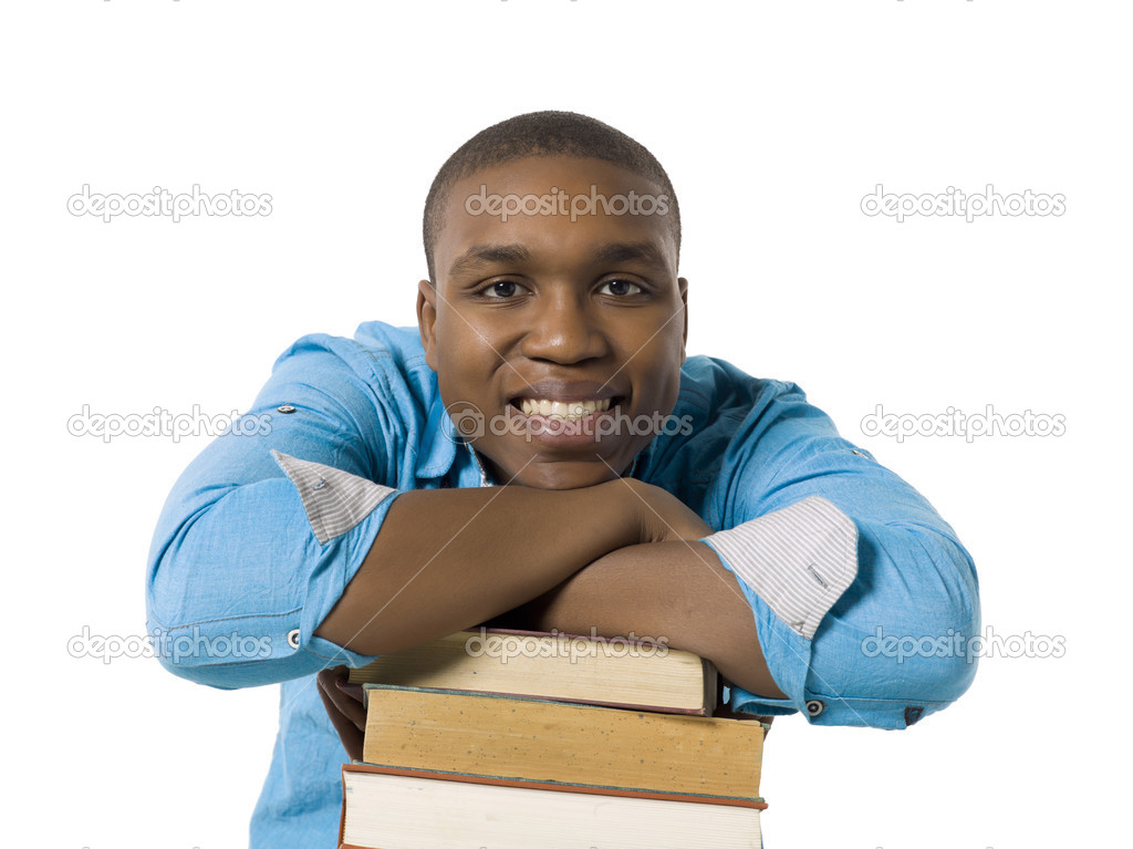 a happy student holding books