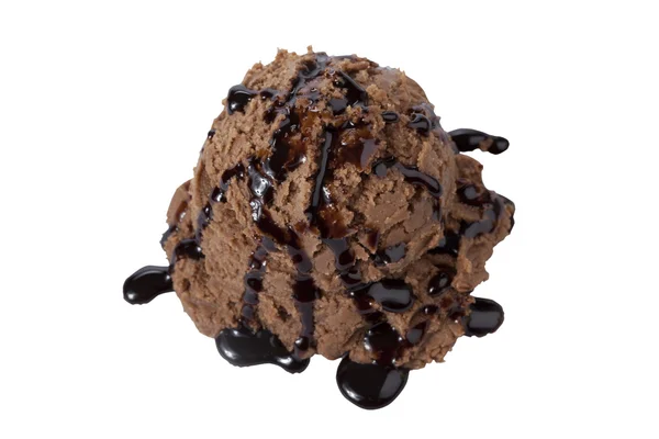 Gałką lodów czekoladowych z polewa syrop — Zdjęcie stockowe