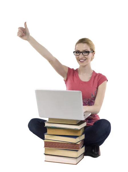 Estudiante mujer con aprobado — Foto de Stock