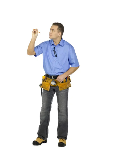 A thinking construction worker — Stock Photo, Image