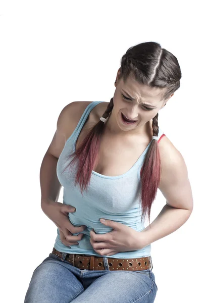 A woman with aching stomach — Stock Photo, Image