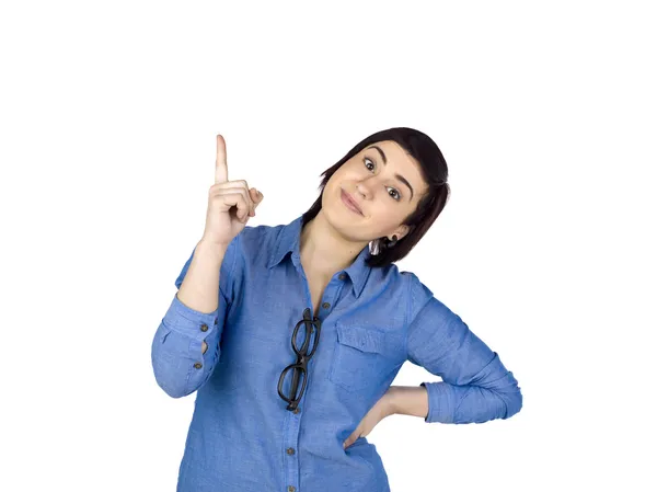 A woman with her finger up — Stock Photo, Image