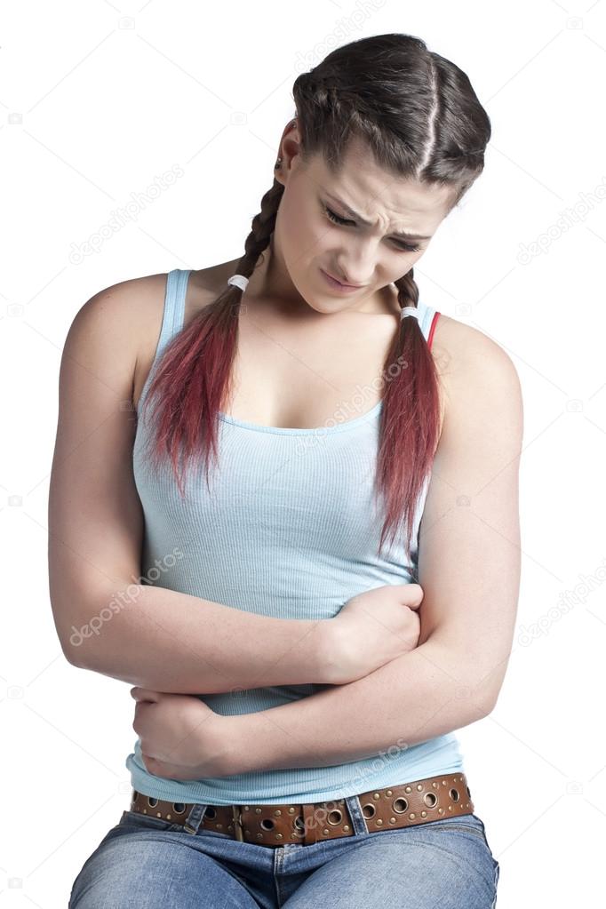 a woman with a stomach pain