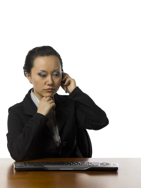 A sad female call center agent — Stock Photo, Image