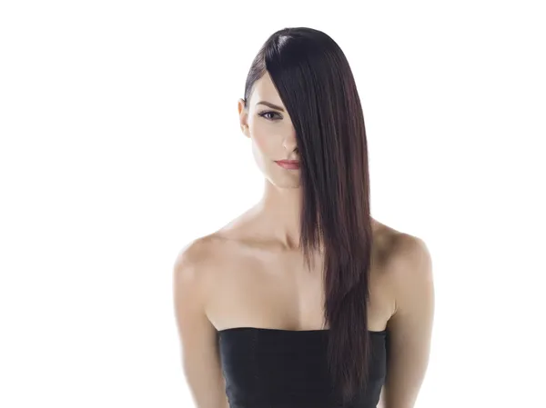 Una mujer sexy con el pelo cubriendo su cara —  Fotos de Stock