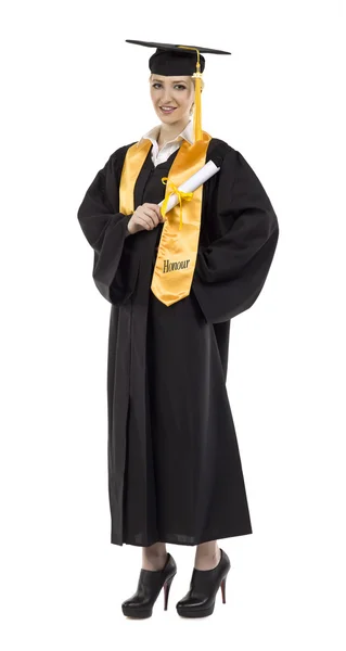 A smiling graduate with diploma — Stock Photo, Image