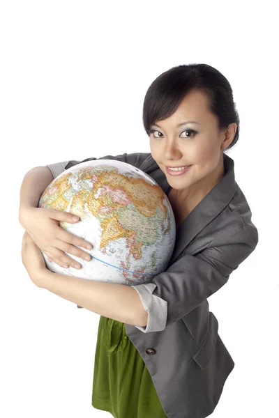 A woman embracing the globe — Stock Photo, Image