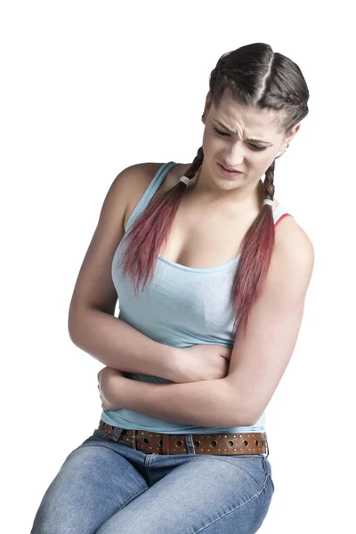 Kobieta z ból brzucha — Zdjęcie stockowe