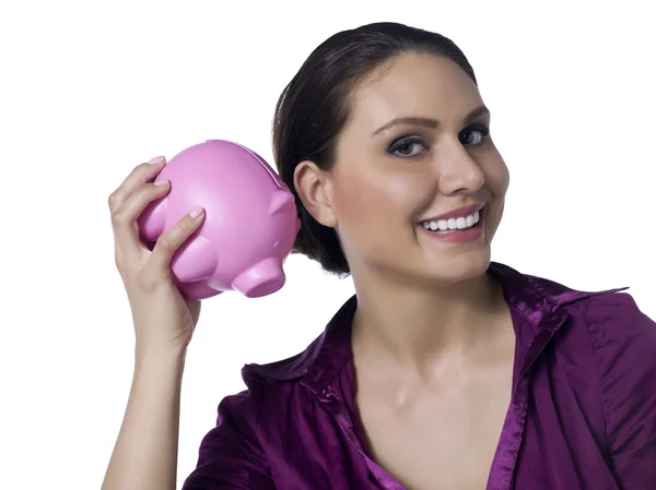 A woman with piggy bank — Stock Photo, Image
