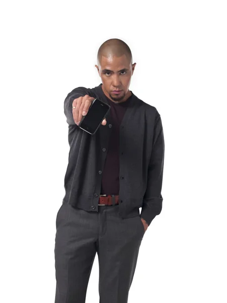 African american businessman showing cellphone — Stock Photo, Image