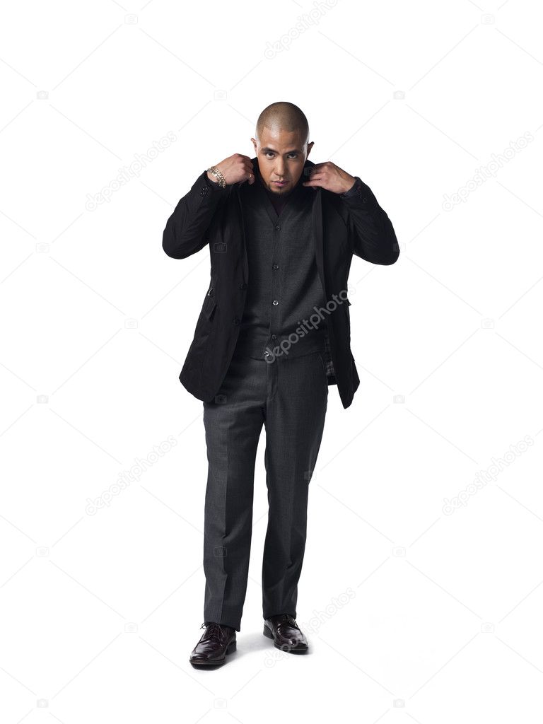 african american businessman adjusting his jacket