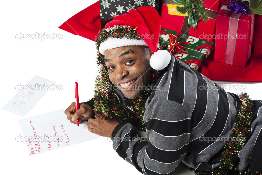 african american man writing a letter to santa