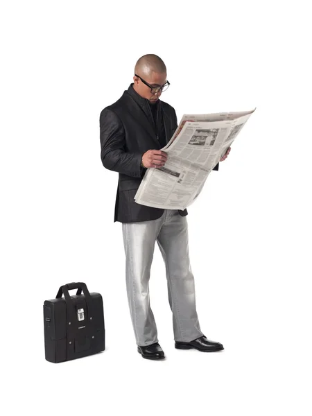 African american businessman reading newspaper — Stock Photo, Image