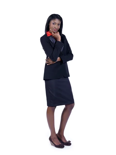 Afrikanisch-amerikanische Geschäftsfrau mit den Händen am Kinn — Stockfoto
