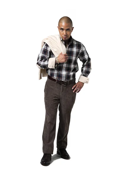 African american man holding his jacket — Stok fotoğraf