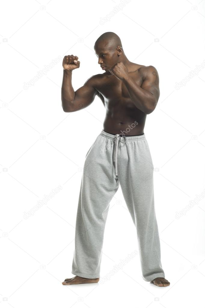 african american man in a fighting stance