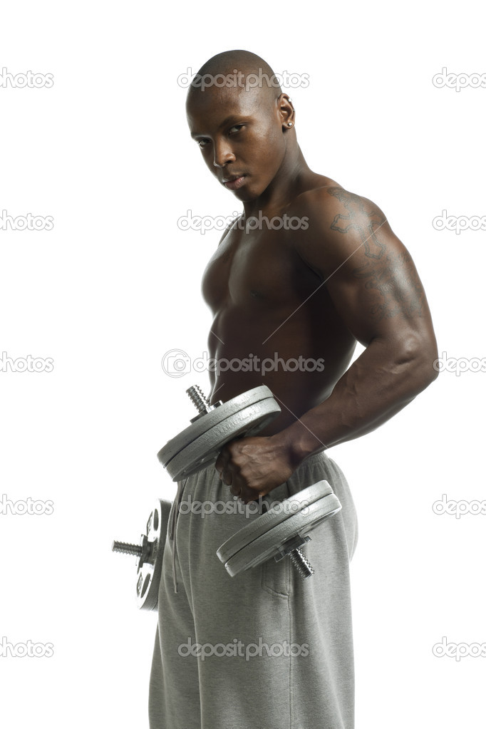 african american man lifting dumbbell