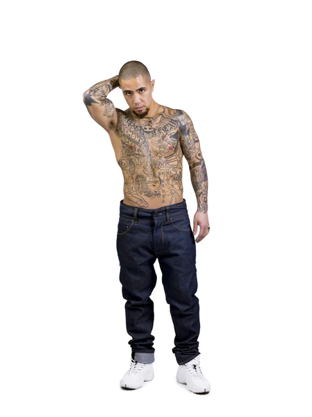 African american man with tattoos posing — Stock Photo, Image