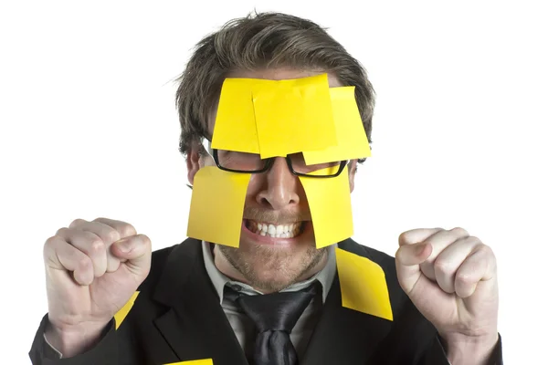 Boos benadrukt zakenman met sticky notes — Stockfoto