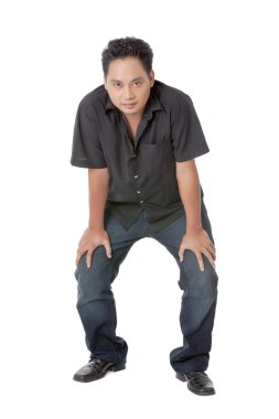 Asya olgunlaştı adam poz bir el hareketi