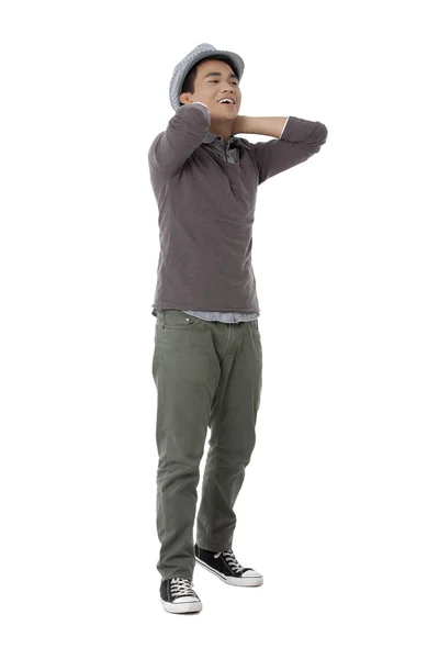 Asiático homem segurando seu pescoço — Fotografia de Stock