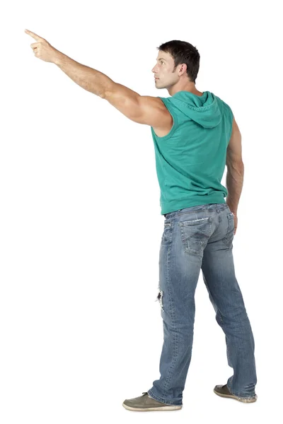 Attractive man pointing to the side — Stock Photo, Image